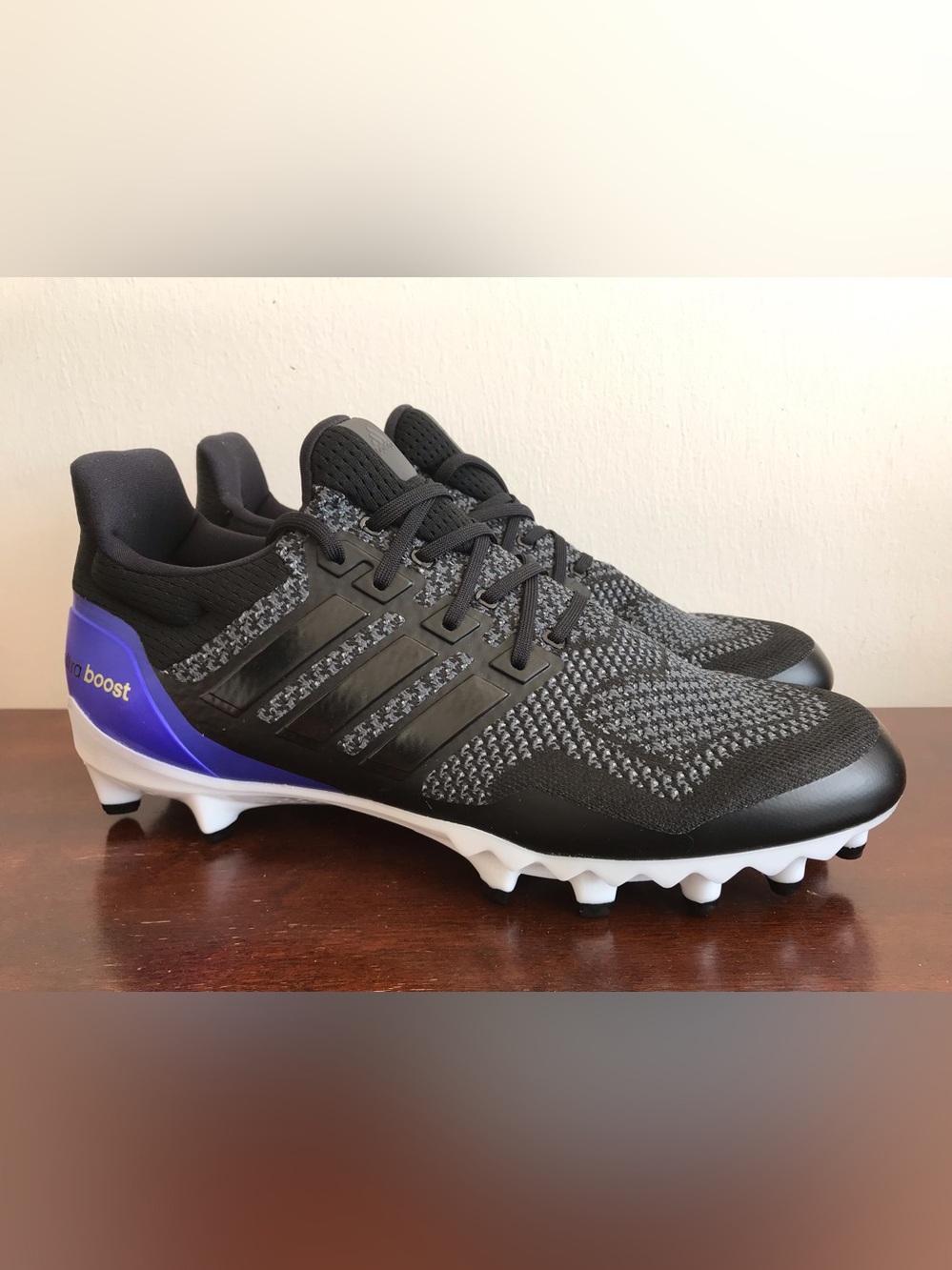 Size 13 Mens Adidas Ultraboost Football Cleats Black Blue White JP7410
